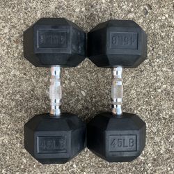 Dumbbells 45 lb dumbbell set lbs Rubber Hex 45lb pound pounds 45lbs weights weight pair #
