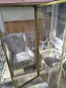 Brass Framed Glass Folding Screen Panel