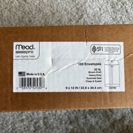 NEW! Box Of 99 Mead Envelopes Letter Heavy-Duty Gum Seal Clasp Closure