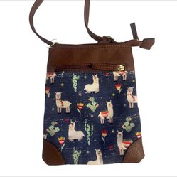 Rare Crossbody Llama Blue And Brown Purse Bag 