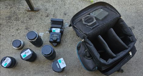 Vintage Canon FD / Vivitar Camera Lens Bundle + Flash & Bag — $175 OBO