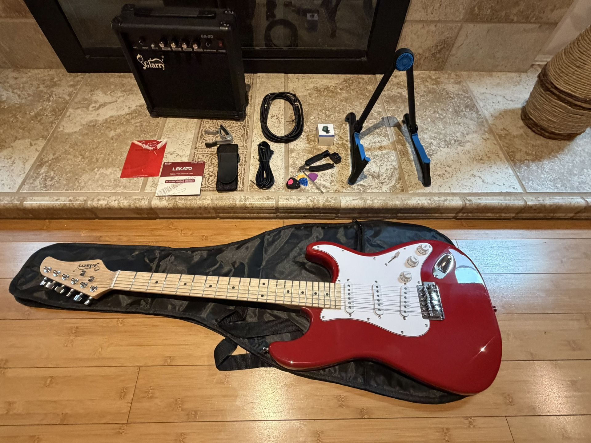 NEW Red Fender Stratocaster Style electric Guitar and Amp Combo