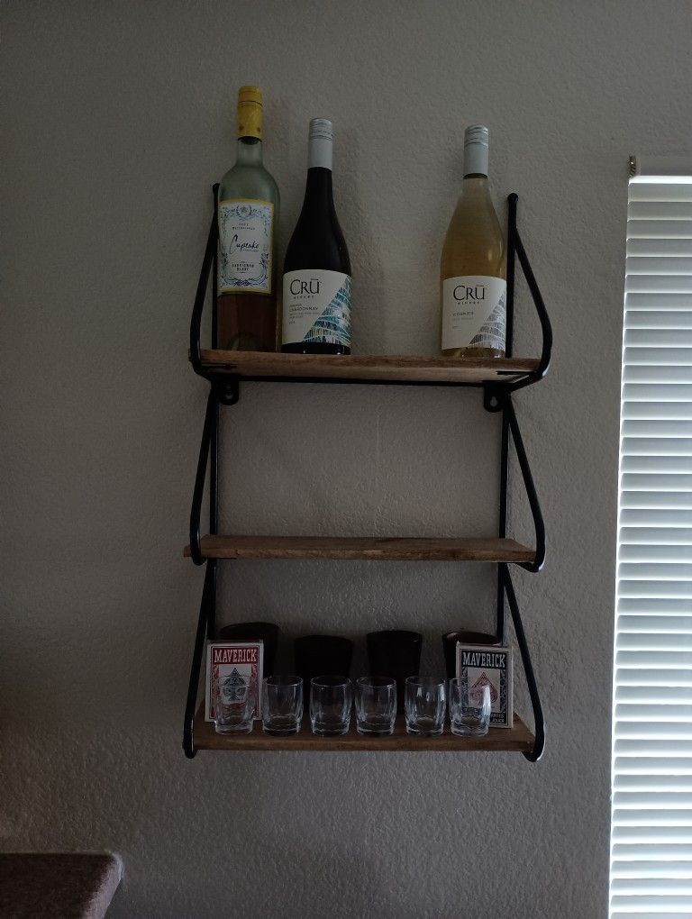 3-Tier Wood and Metal Shelf – Black Frame – Well Maintained