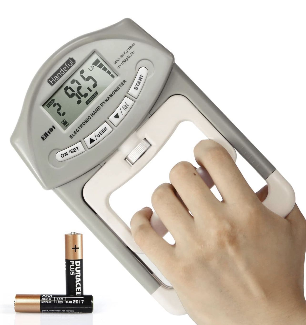 Handeful Digital Hand Dynamometer Grip Strength Measurement Meter Auto Capturing Electronic Hand Grip Power 198Lbs / 90Kgs