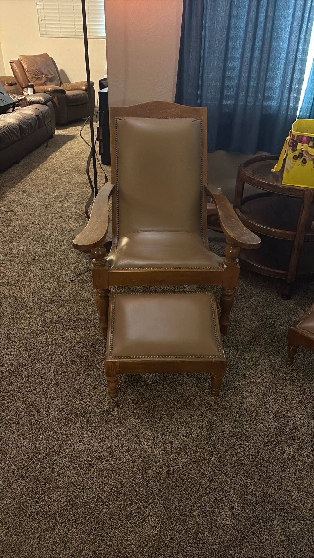 2 Leather Chairs with Ottomans