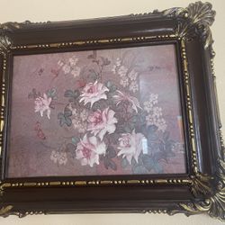 Vintage 1978 Plastic Dart Framed Floral And Butterfly Picture Under Glass 