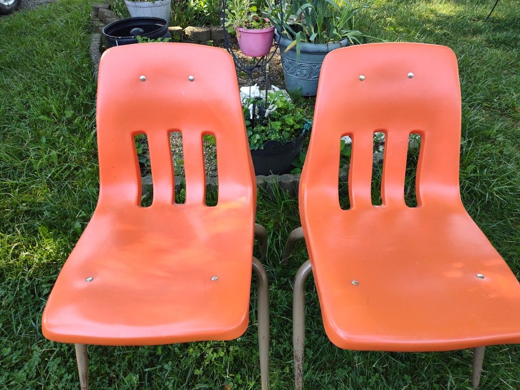 2 Orange Antique Chairs, Good Condition, Heavy N Sturdy