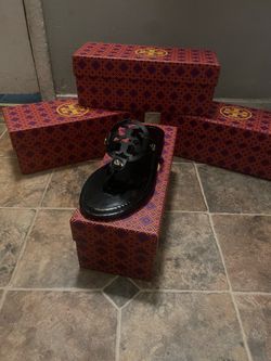 black tory burch sandals patent leather