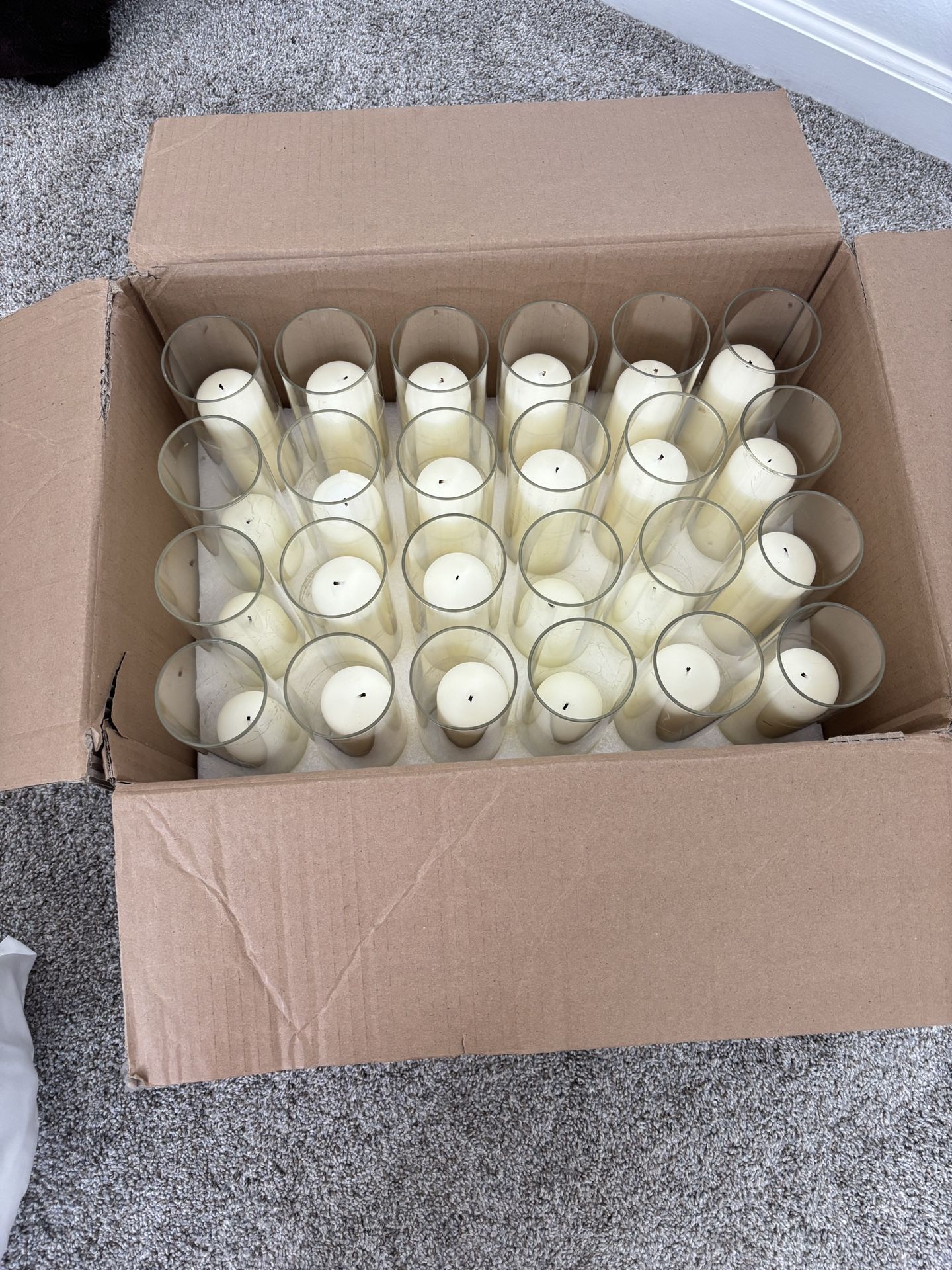 24 Hurricane Vases + 24 Used Pillar Candles