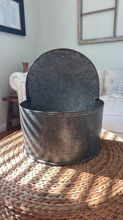 Vintage Galvanized Metal Wall Pocket Bin – Rustic Farmhouse Decor