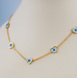 Gold Plated Heart Evil Eye Necklace