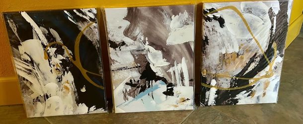 New 3 Abstract Pictures On Canvas. Ready To Hang 12”x 16” inches