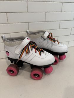 Youth Roller Skates, White/Pink/Rainbow, Size 2