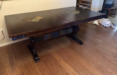 Solid Wood Dining Table with Slate Tile Inlays – Sturdy, Rustic Design