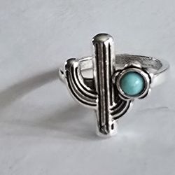 BEZEL SET TURQUOISE CACTUS DESIGN NEW QUALITY TITANIUM FOREVER SILVER SIZE  7...