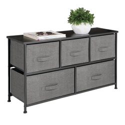 mDesign 21.65" High Steel Frame/Wood Top Storage Dresser Furniture Unit with 5 Removable Fabric Drawers - Wide Bureau Organizer for Bedroom, Living Ro