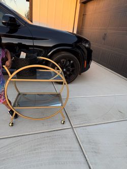 Gold Round Bar Cart with Glass Shelves