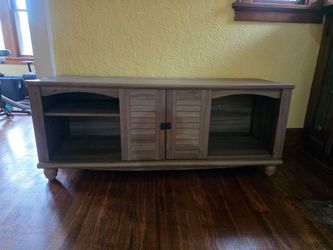 Wood Grain TV Stand with Shutter Doors