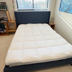 Queen bed frame + queen mattress + mattress topper