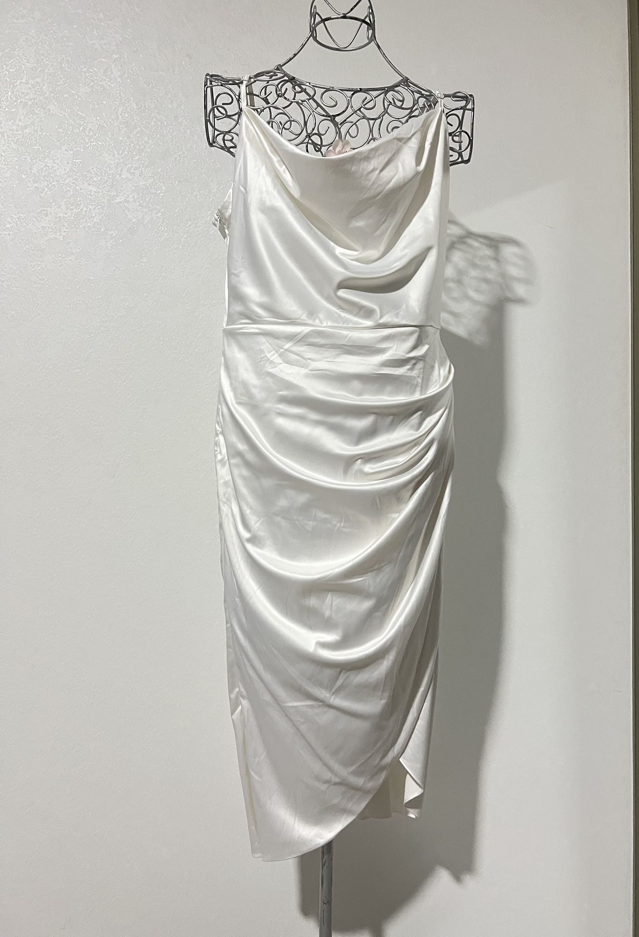 HTZMO Women's Satin Slip Dress Cowl Neck Backless Ruched Bodycon Sexy Club size M