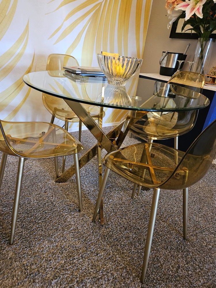 READ !! Modern GOLD chrome Dining TABLE base Only . for Sale in