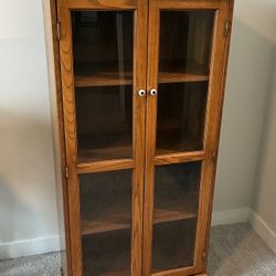 Solid Oak Curio Cabinet with Glass Doors