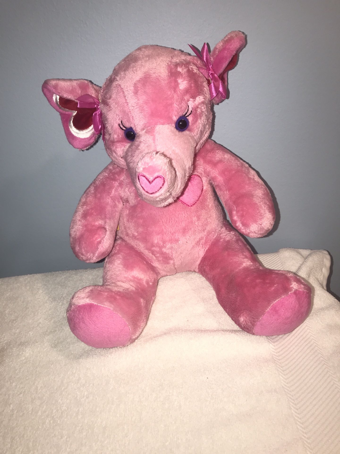 Build a bear pink elephant hearts plush