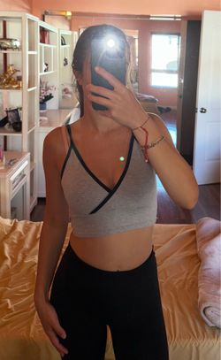 Brandy Melville Grey Wrap Crop Top Navy Trim
