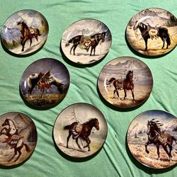 23 Karat Gold, Plated War Horse Painted Plates