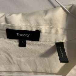 Theory Cream V-Neck Long Sleeve Blouse 