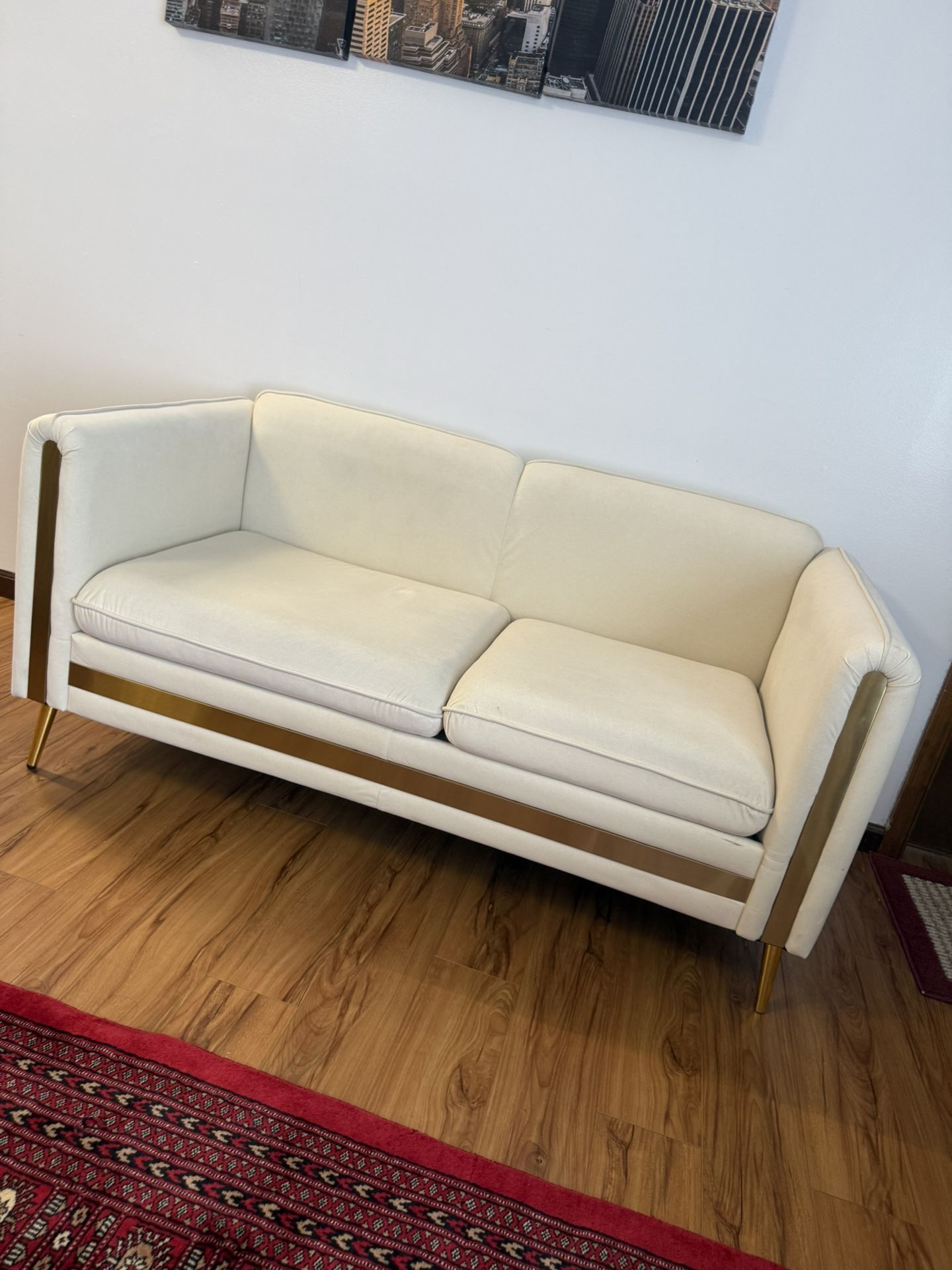 59” Modern Upholstered Velvet Loveseat Sofa 2 Seater Couch with Removable Cushions Side Pocket Mid-Century Tufted Living Room Set Gold Metal Legs,