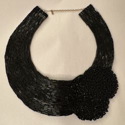 Blk beaded sew on collar applique, sequin collar bib, collar choker necklace