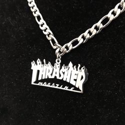 18” Rhodium Plated Figaro Necklace with Thrasher Pendant/ New paparazzi fashion drip jewelry 2020/ We Ship Fast!