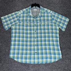 Columbia Omni Shade Shirt Men 2XL Blue Plaid Button Up Nylon Vented Short Sleeve
