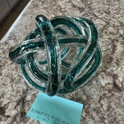 Infinity Knot-Glass Blown , Clear And Teal Color