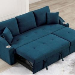 Brand New Blue Adjustable Sectional Sofa Sleeper 