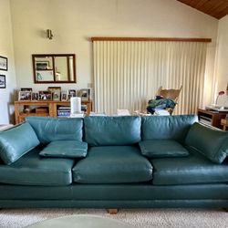 Poltrona Frau Socrate Three-Seat Sofa in Green/Petrol Leather.