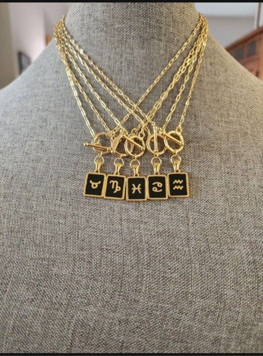 Aquarius Zodiac Gold Toggle Necklace 