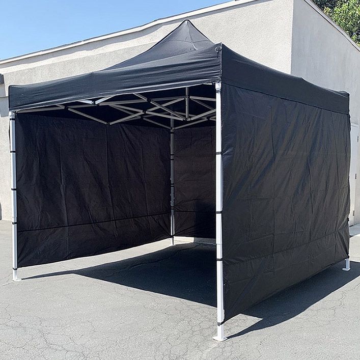 (NEW) $120 Heavy Duty 10x10 ft with 3 Sidewalls, EZ Popup Canopy Outdoor Gazebo, Carry Bag (Black) 