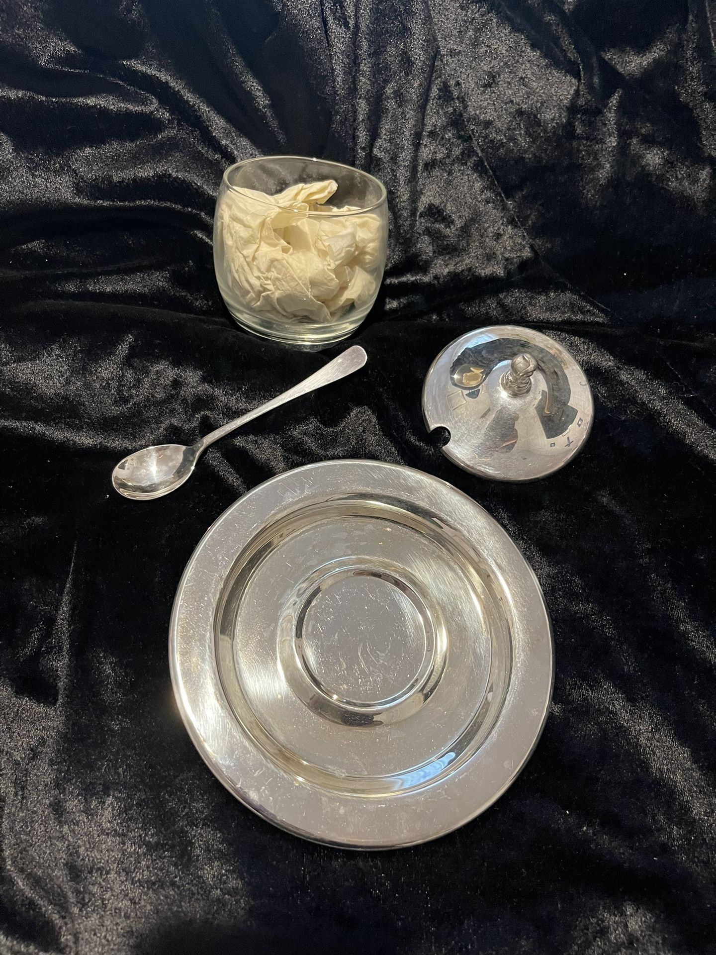 Oneida 3 Piece Silverplate Jam Set With Clear Glass Jar