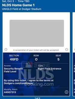 Los Angeles Dodgers NLDS Home Game 1, UNIQLO Field Playoff 2026 Ticket