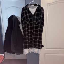 Woman, Long black flannel button-down