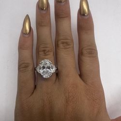 5.10 Carat F VS1 Oval Diamond Engagement Ring Three Stone Half Moons 