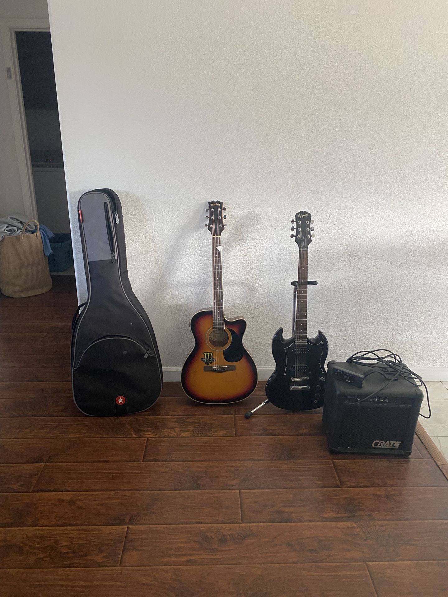 Acoustic guitar and electric guitar