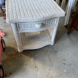 White Wicker Side Table/Nightstand