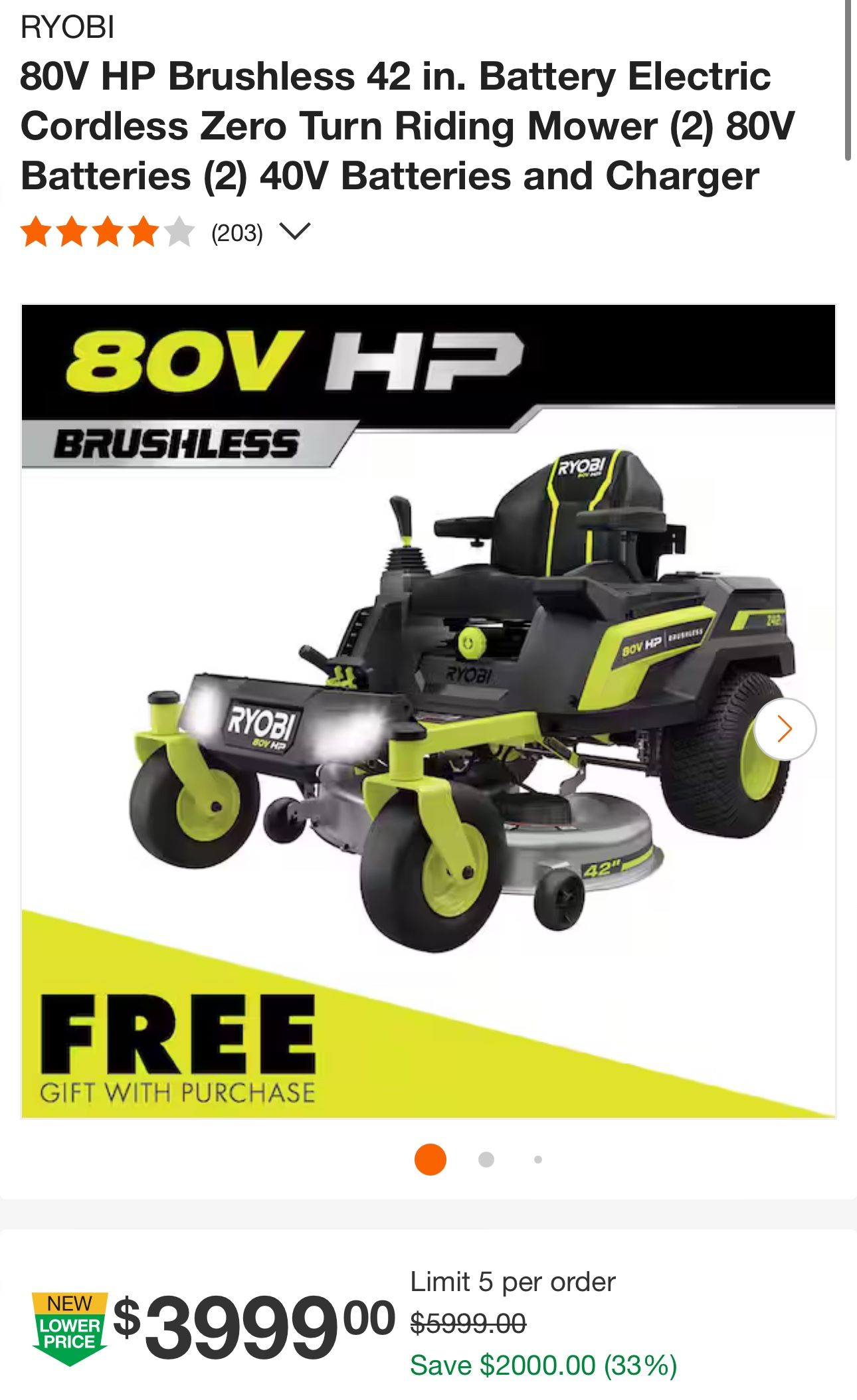 RYOBI80V HP Brushless 42 in. Battery Electric Cordless Zero Turn Riding Mower - NEW!