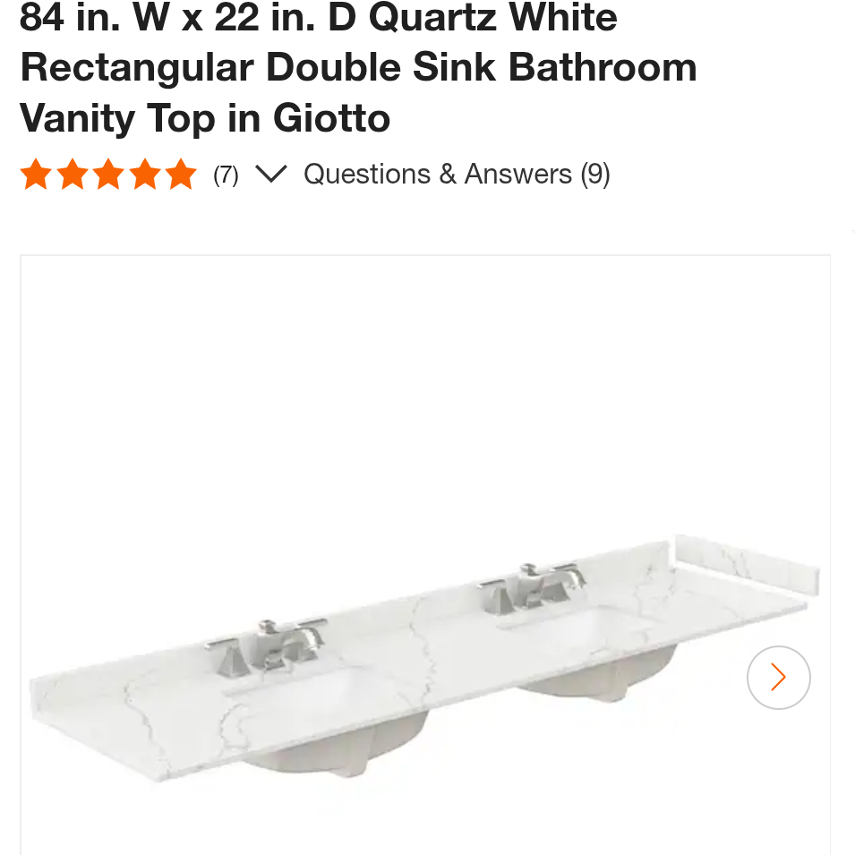 Unused/unopened Wyndham Collection
84 in. W x 22 in. D Quartz White Rectangular Double Sink Bathroom Vanity Top in Giotto