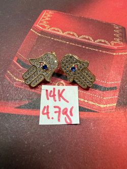 14K Solid Gold Earring For Wedding CUBIC ZIRCONIUM STONES 4.7Gr