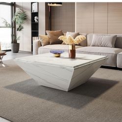 35.4 Inches Square Coffee Table with Faux Marble Tabletop