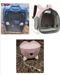 Pet Crate. Water Fountain & Backpack